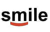 The word "smile" in lowercase letters with a curved red line below the letter 'i' resembling a smile.
